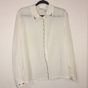Embroidered Cream Button Up Blouse